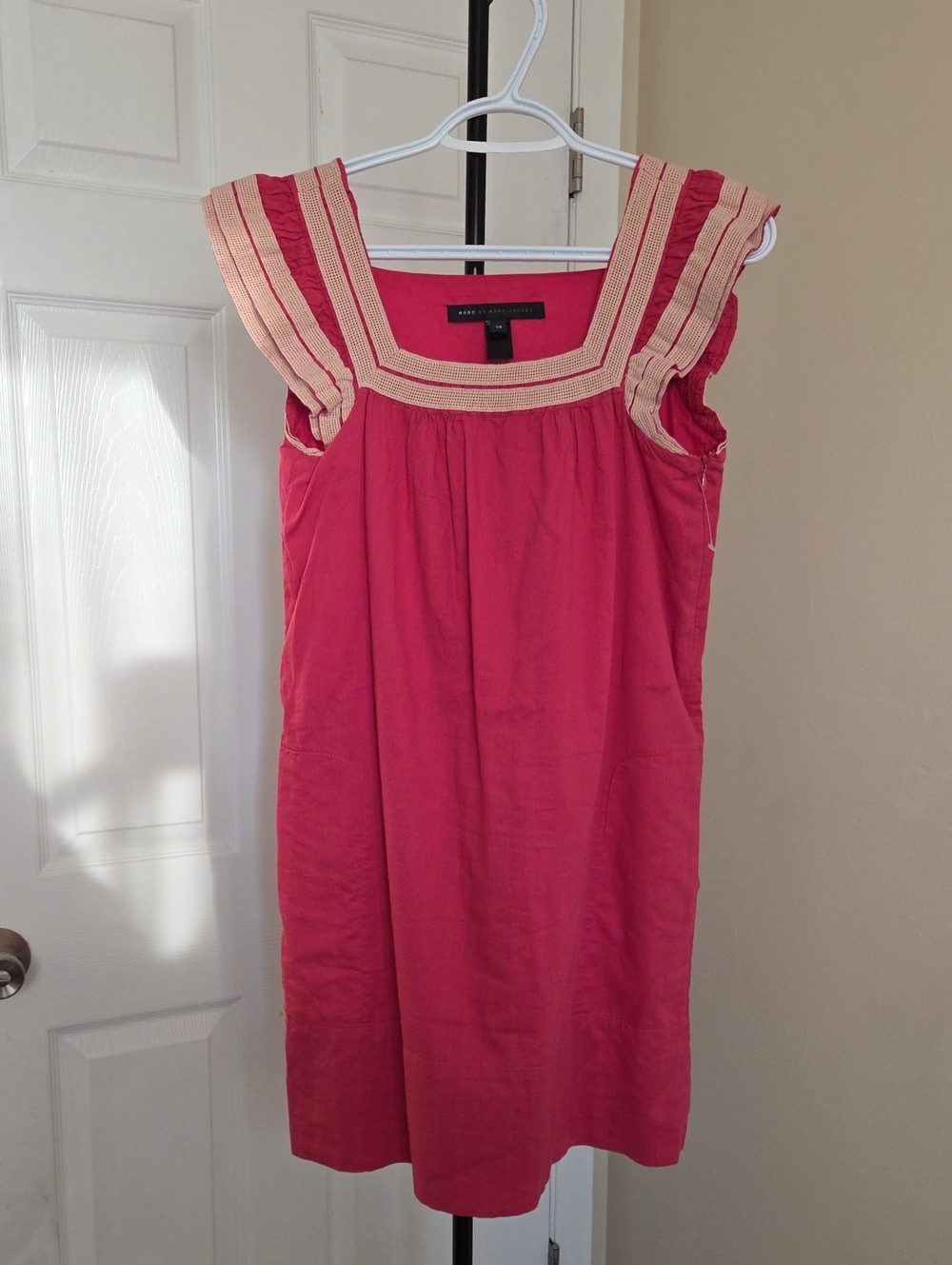 Marc by Marc Jacobs 100% Cotton Hot Pink Shift Dress with Cream Trim
